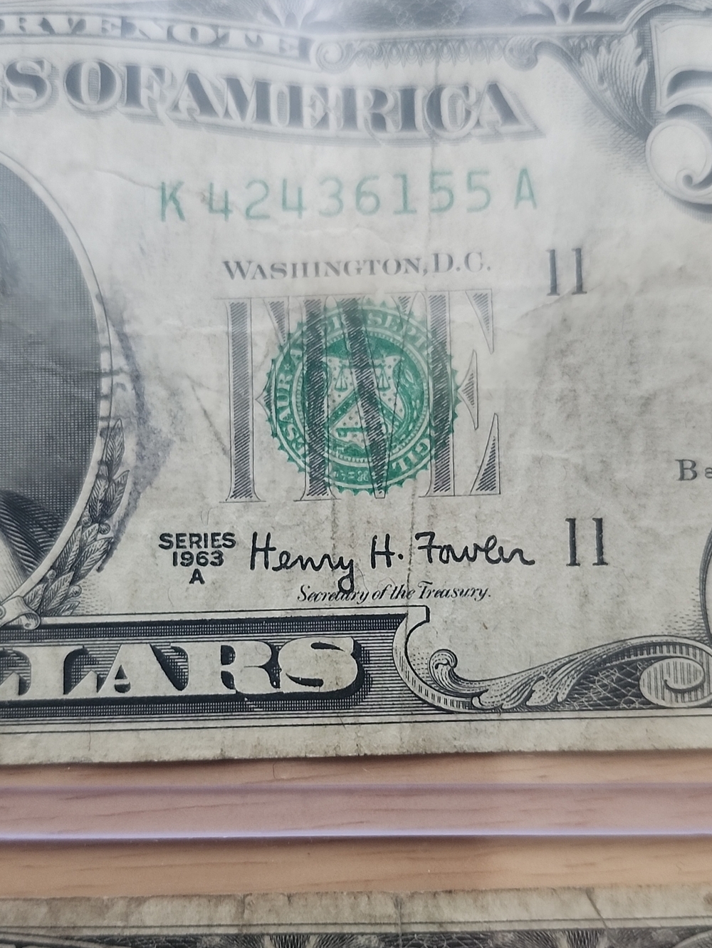 Two Vintage U.S. Five Dollar Bills - Green & Red Seals 1963 - Picture 2 of 4